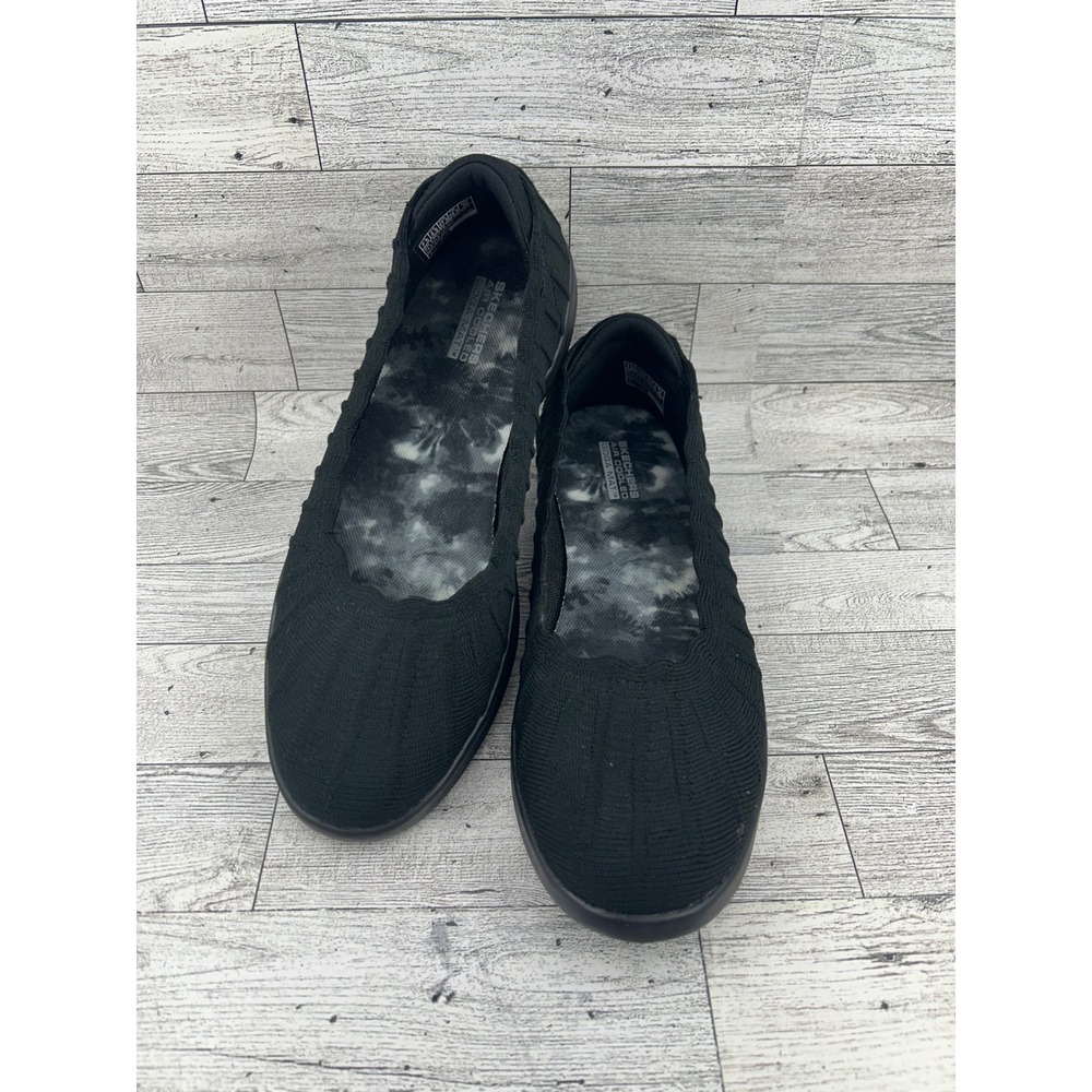 Skechers On-The-Go Ballet Flats Black Air Cooled Goga Mat Comfort Shoes Sz 7.5